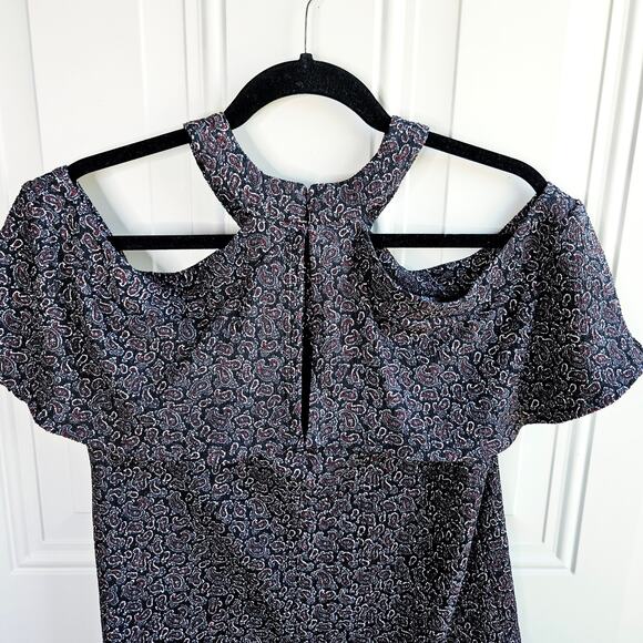 Michael Kors Peek a Boo Halter Neck Flutter Sleeve Blouse Size Medium Paisley - Picture 4 of 11